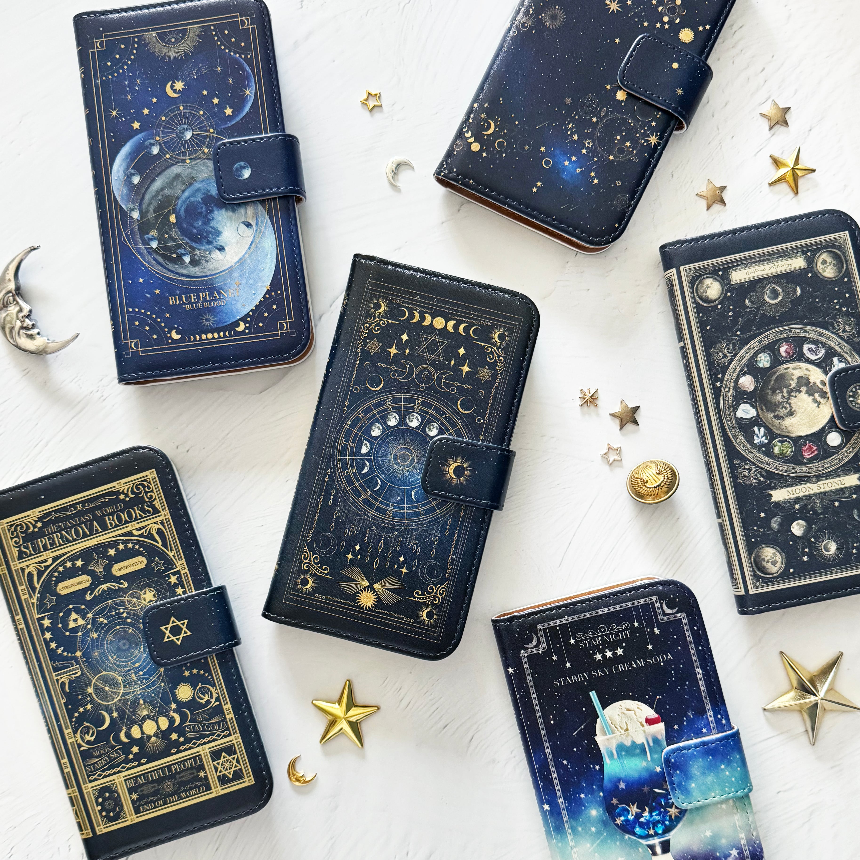 星空と夜空と天体モチーフの手帳型スマホケース iPhoneケース 全機種