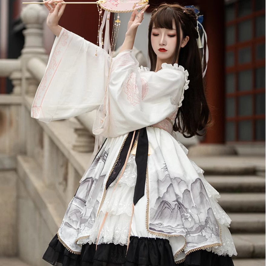 生まれのブランドで 姫袖 全円 着物風ゴスロリドレス ドレス 生まれのブランドで 姫袖 全円 着物風ゴスロリドレス ドレス