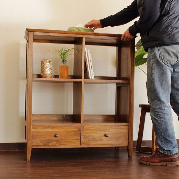 本棚 ブックシェルフ チーク家具 木製 無垢 収納棚 ディスプレイ