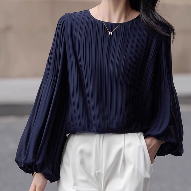 バルーンスリーブ　プリーツブラウス　 N00034