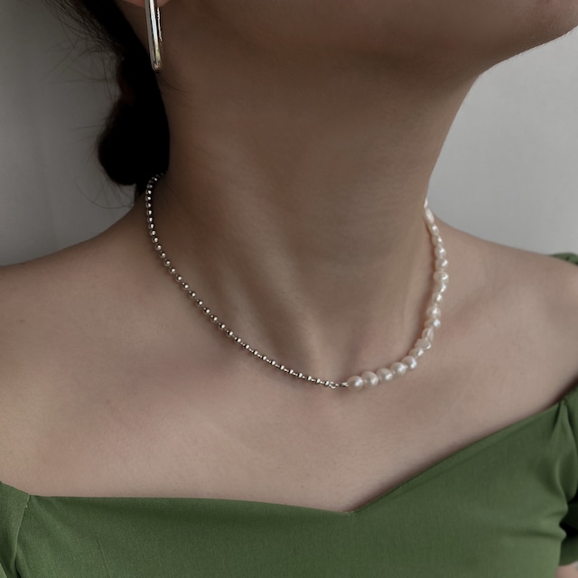 Pearl metal ball necklace【silver925】