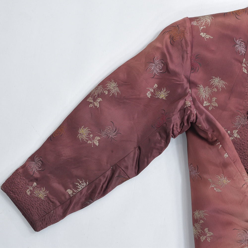 60s 上海製 Peony BRAND 牡丹牌 シルクブロケード ボアライナー 菊刺繍
