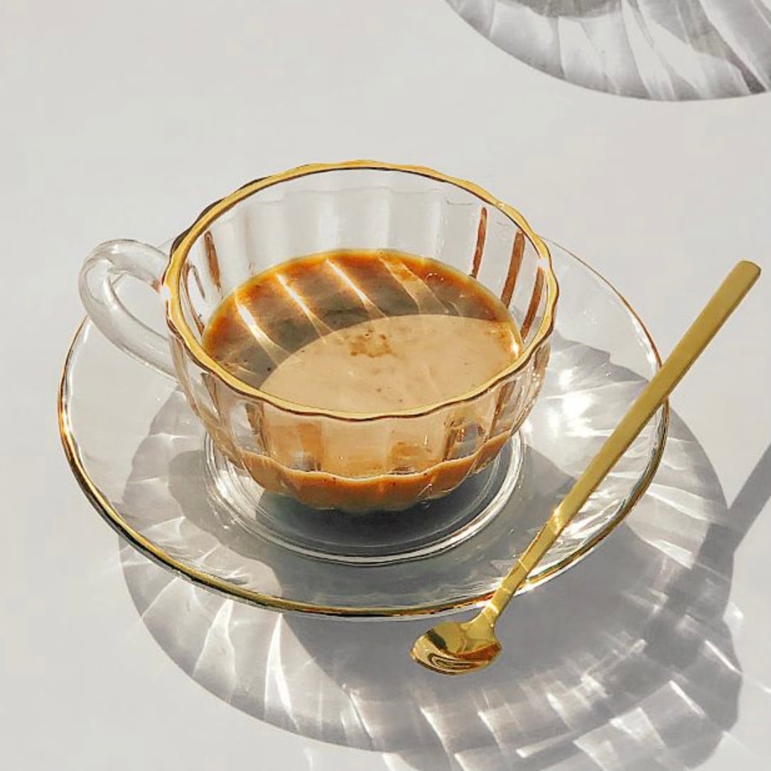 gold line cup & saucer SET 180ml / ゴールドライン クリア カップ ソーサー セット ゴールドリム コップ 韓国 北欧 雑貨