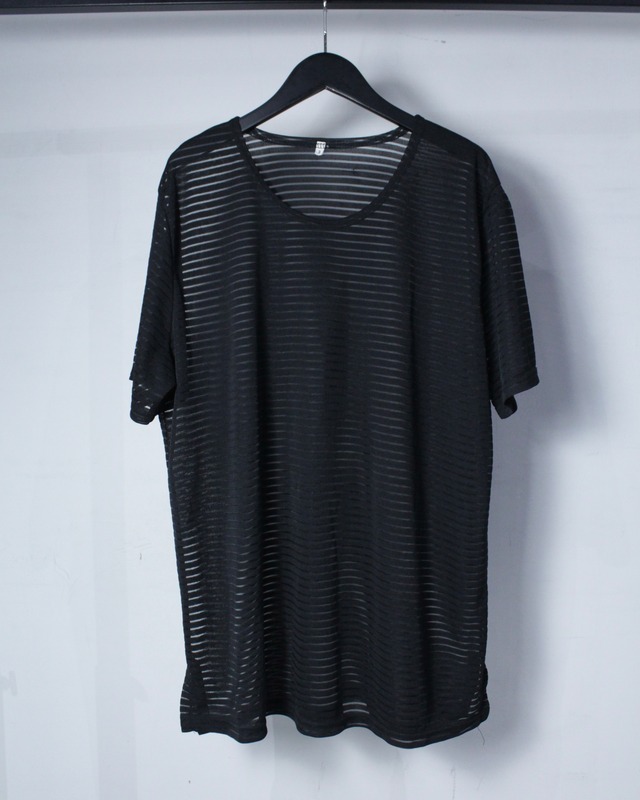 【Caka BLACK】Border Design Vintage Loose Sheer T-Shirt