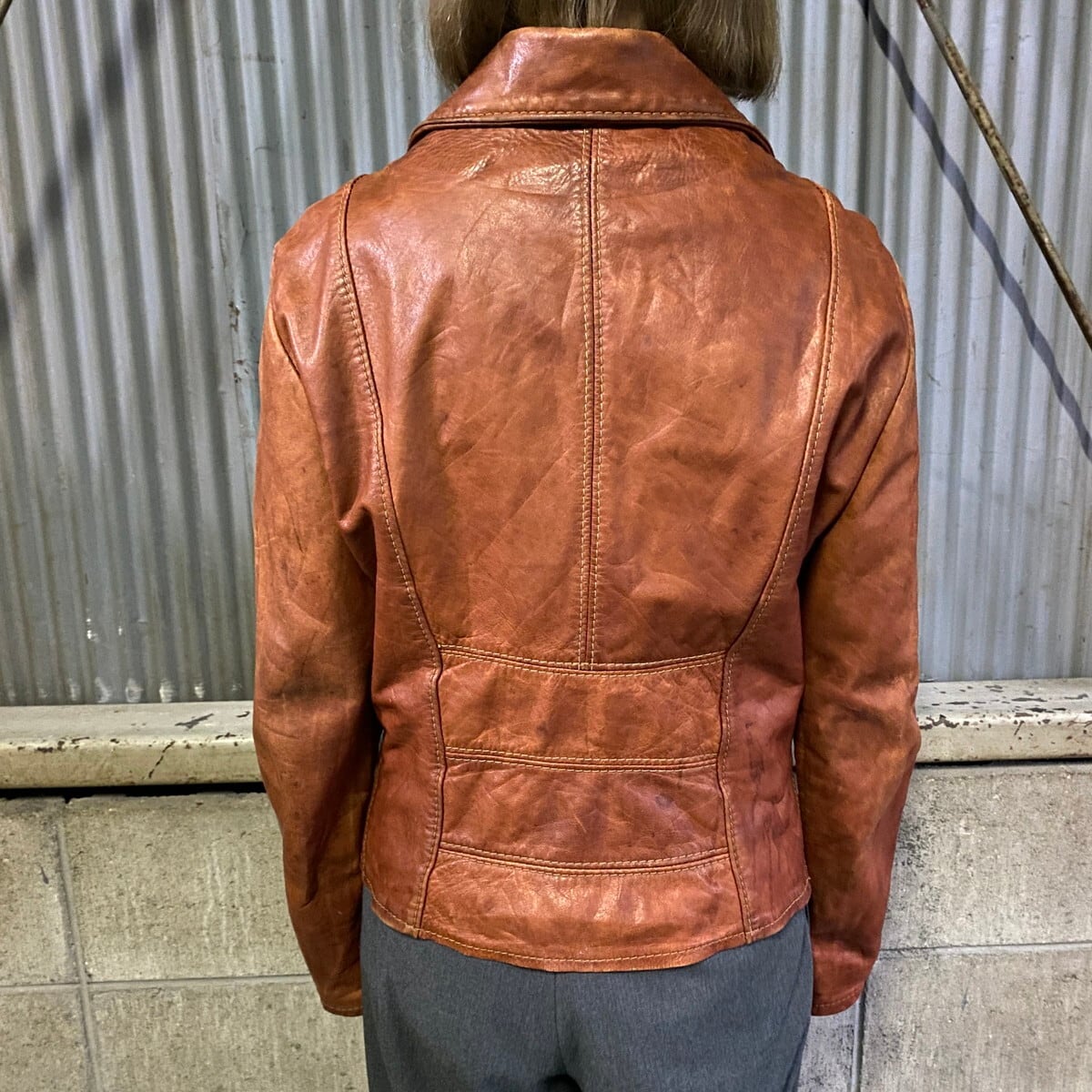 70年代 UNKNOWN クラフトレザージャケット 本革 レディースM相当 古着 