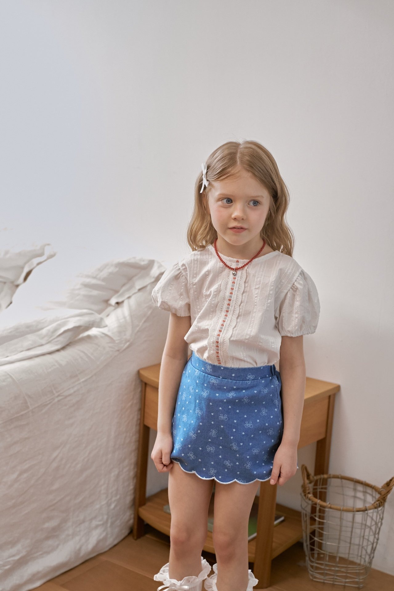 [BERRY BERRY] Ribbon Denim Scallop Skirt (13/15) / [베리베리] 리본데님스칼럽스커트 (13/15)