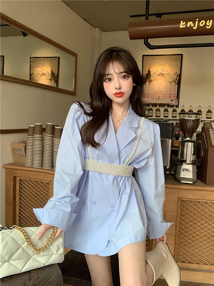 シャツ カラージャケット サマールーズブルートップス ロング 夏物 ブラックストロベリース38992883943