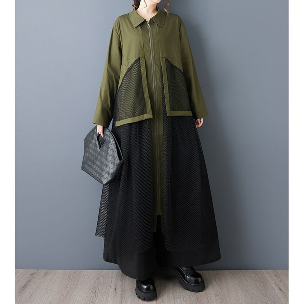 メッシュ 切替 ロングコート  00320