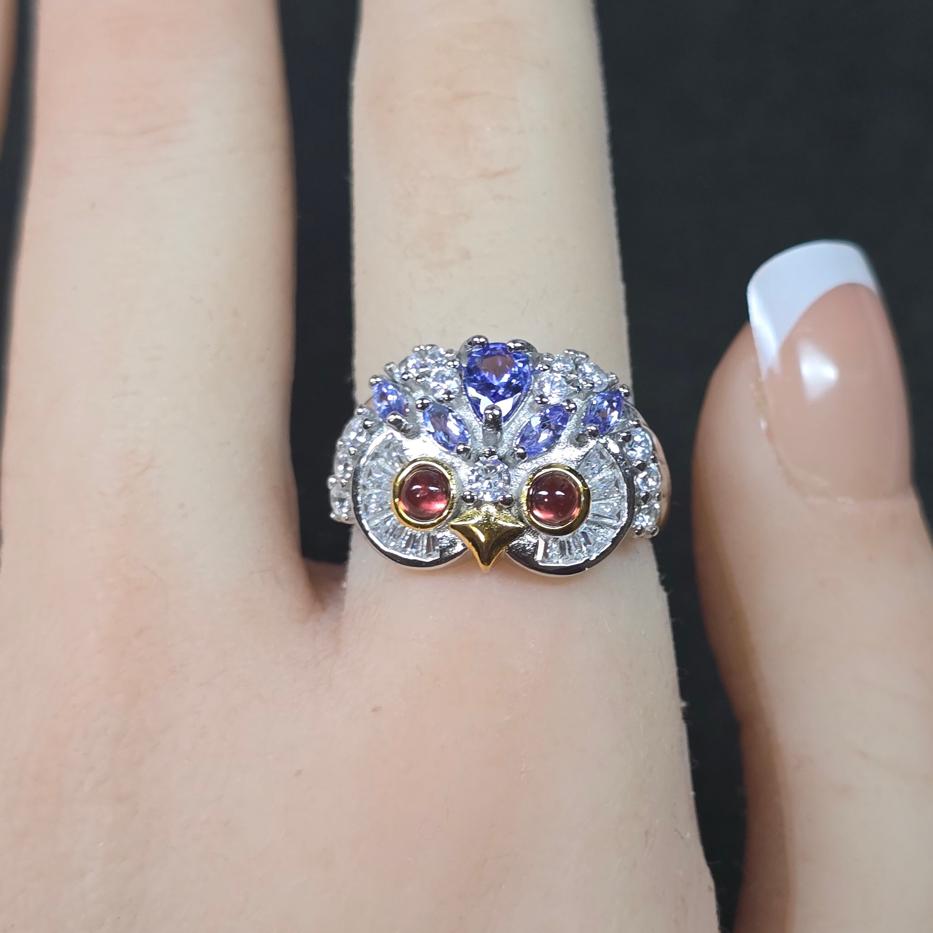 タンザナイト ロードライトガーネット ふくろう リング タンザナイト