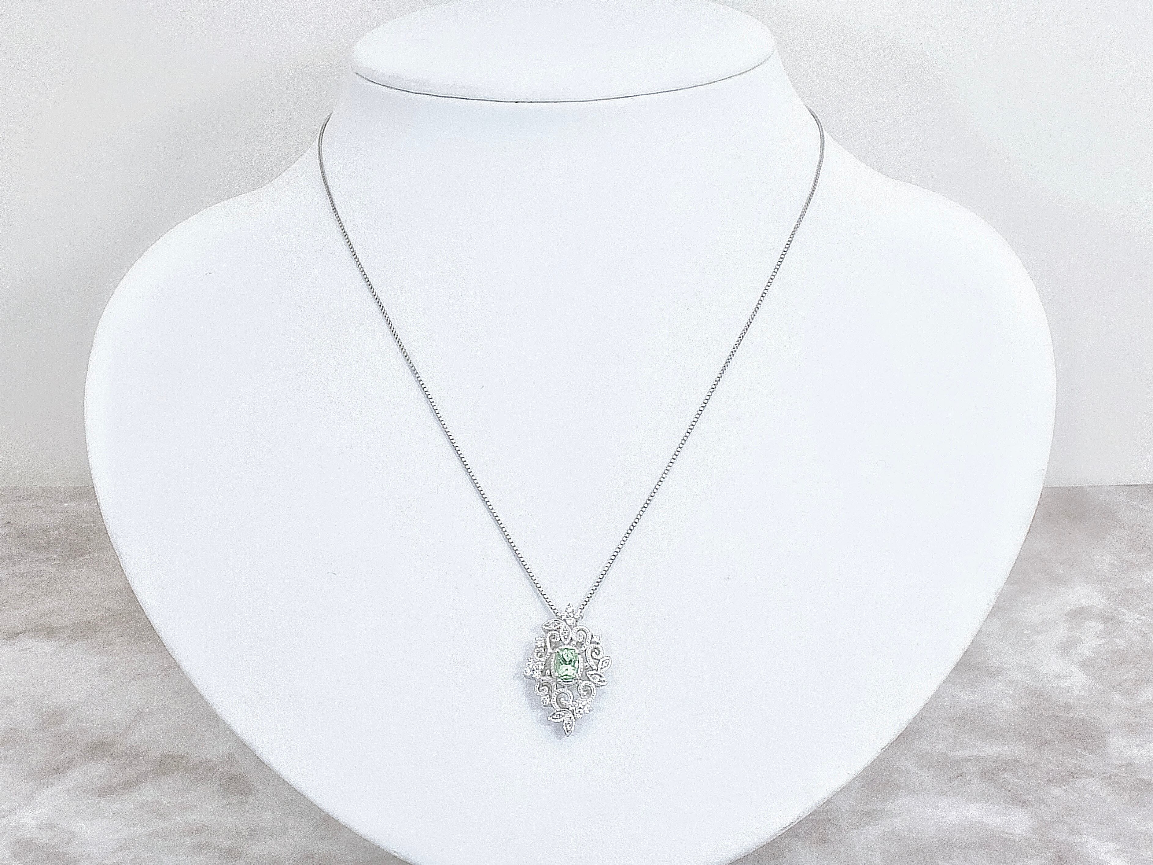 Pt ミントガーネットダイヤネックレス 0.66ct 【チェーン別売り