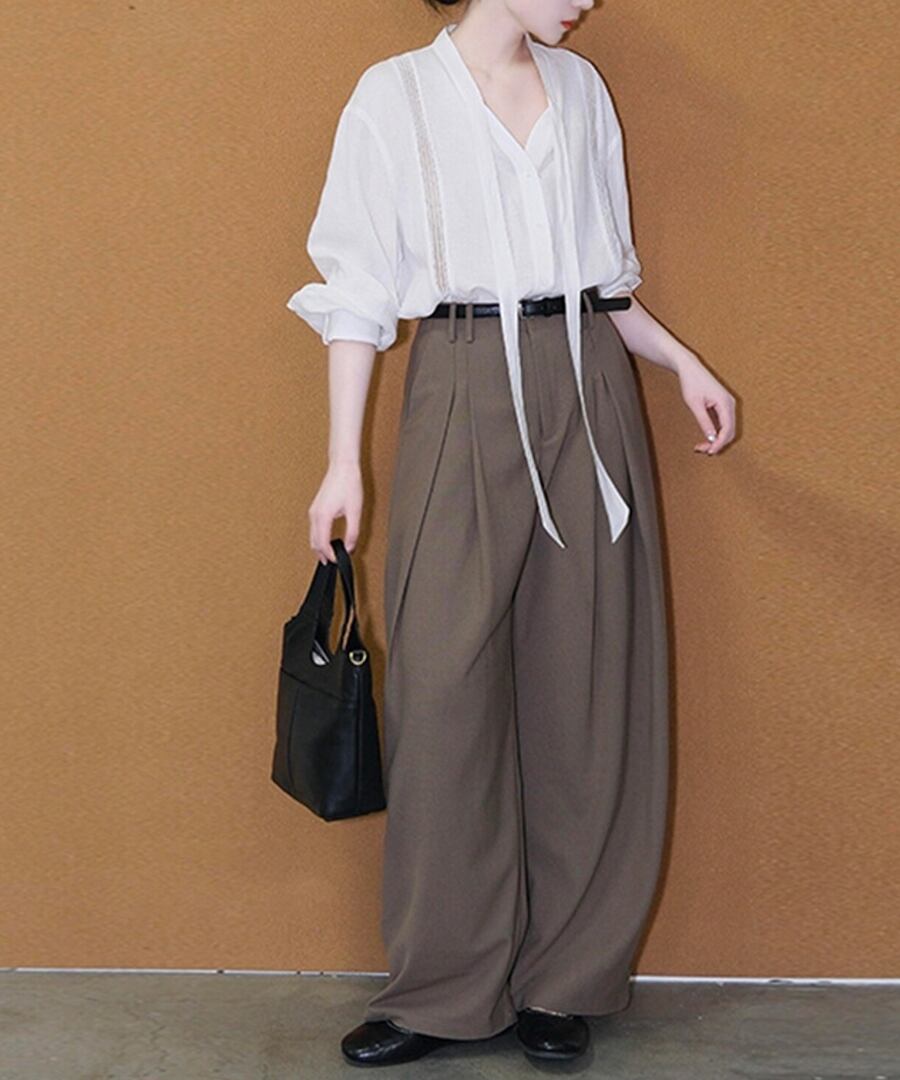 セットアップ◆タイブラウス&ワイドレッグパンツ【s-40148】