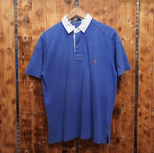90s ralphlauren 半袖 ラガーシャツ L/ラルフローレン ブルー