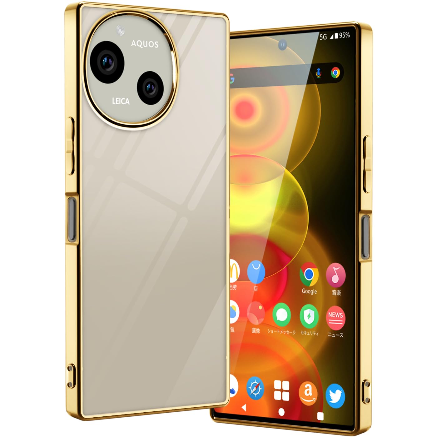 AQUOS R9 / R10 ケース クリア 耐衝撃 SH-51E / SH-51F アクオス R9 R10 カバー 透明 SH51E スマホケース TPU ストラップホール付き(AQUOSR9/R10,ゴールド)