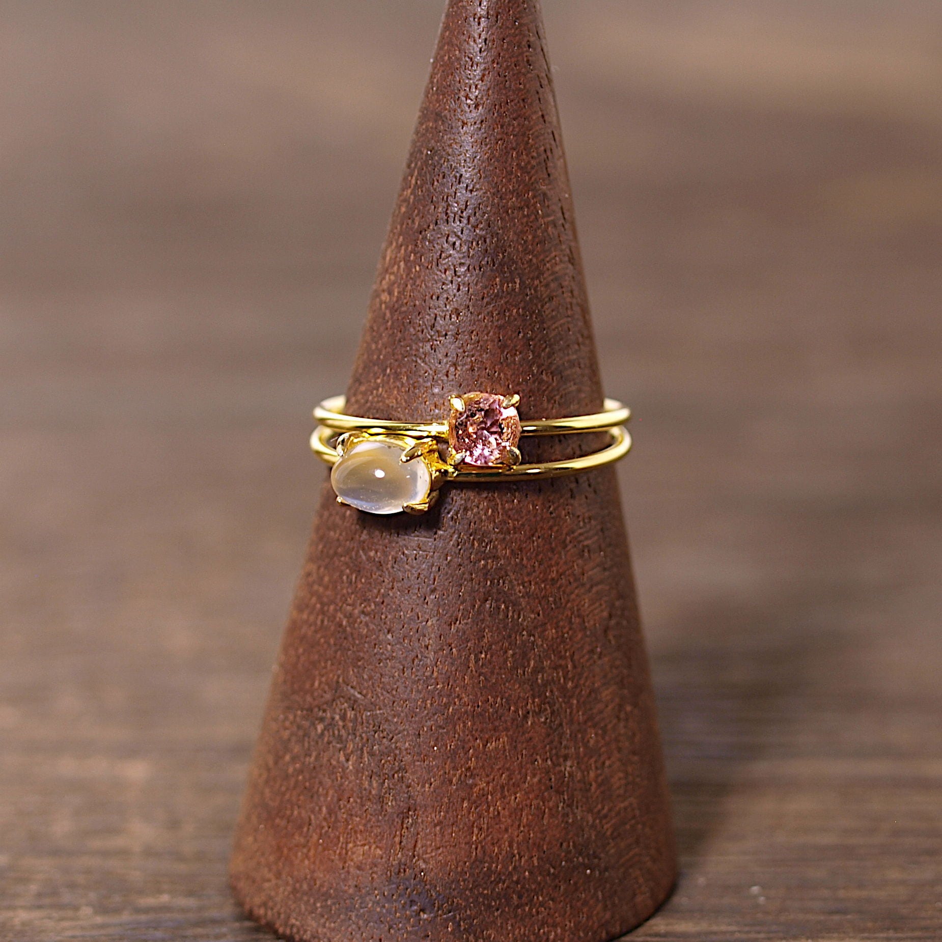 【限定】重ね着けできるリングセット(ムーンストーン+ピンクトルマリン)