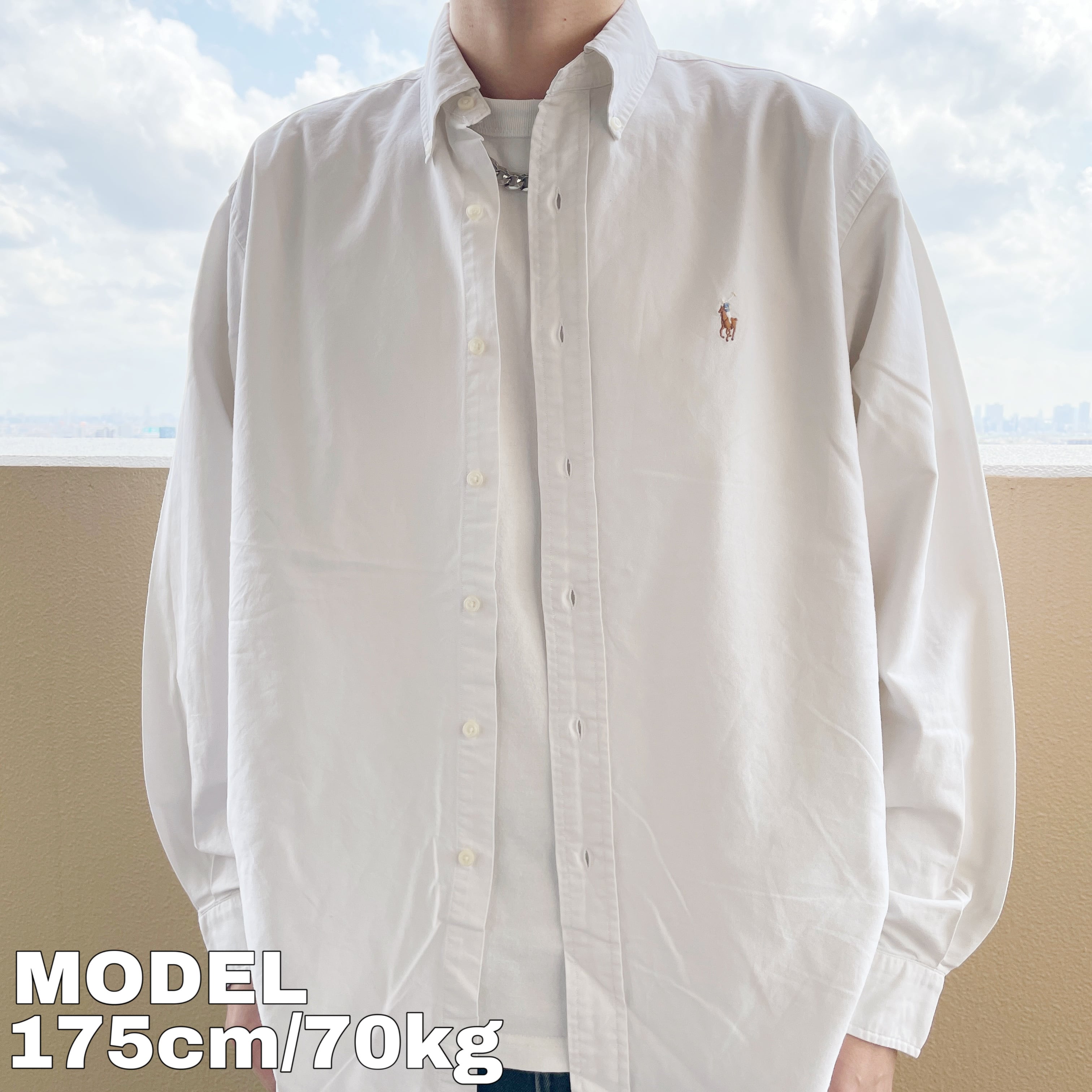 【即完売】ラルフ ローレン☆無地 刺繍 ワンポイント BDシャツ L ホワイト