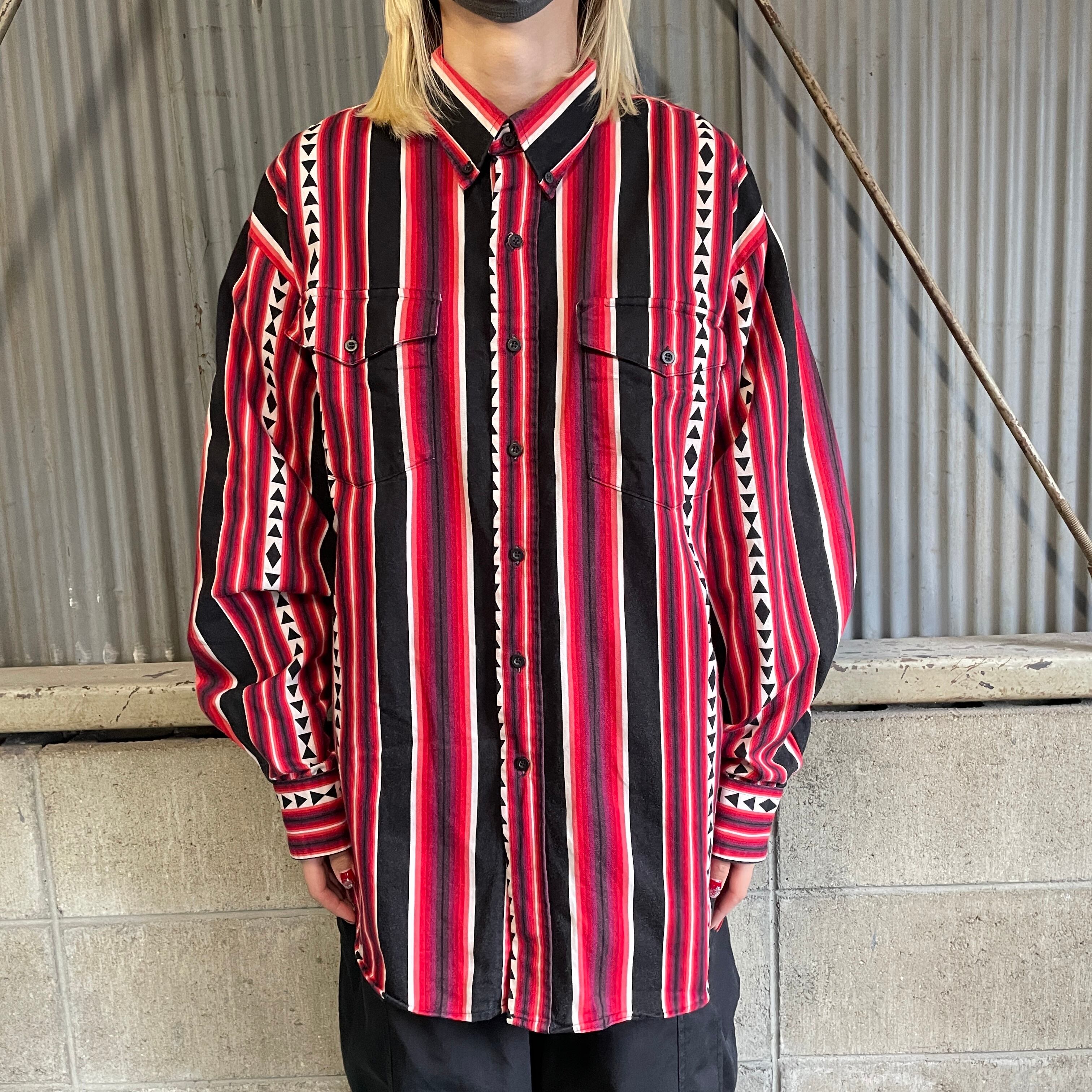90年代 roper rodeo blue マルチストライプ 長袖 コットンシャツ 