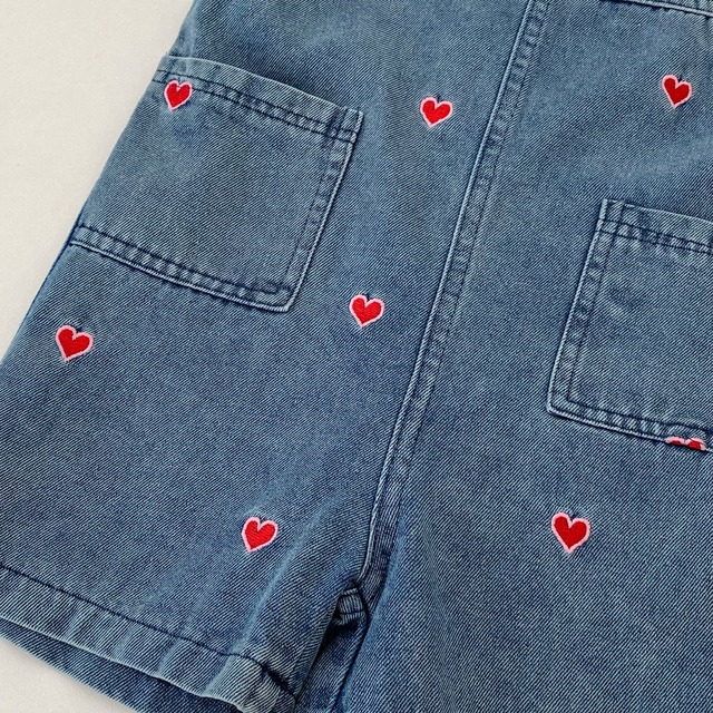 【BABY】ハート刺繍ウォッシュデニムサロペットパンツ - 17
