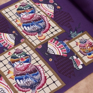 染帯・琉球紅型 城間栄順作「石鯛に格子」