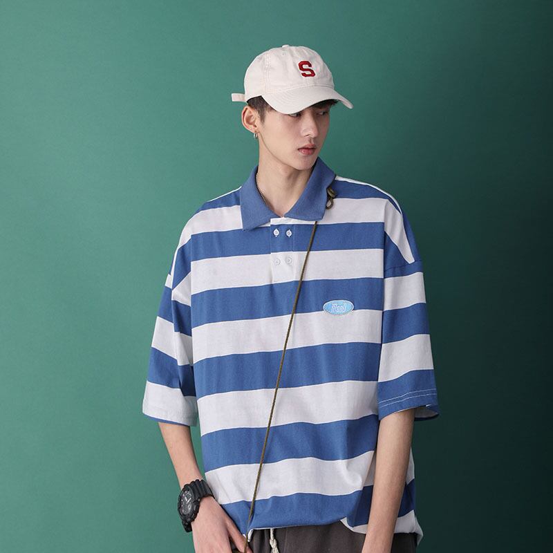 全2色 Tシャツ カットソー ボーダー カジュアル 襟付き 半袖