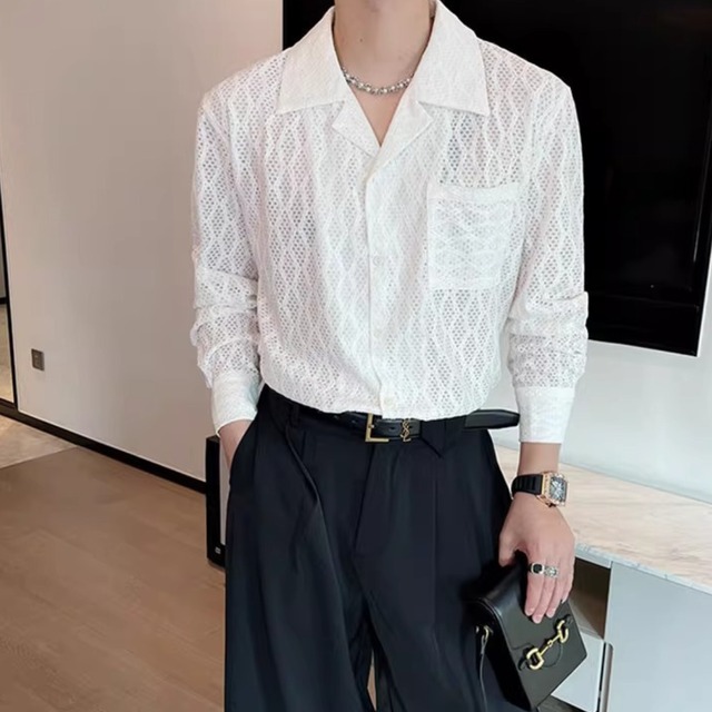 シンプルデザインカジュアル長袖シャツ 2カラー D11906