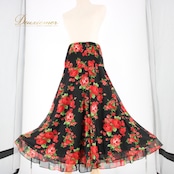 社交ダンス 衣装 スタンダード スカート レッスンウェア 練習着 Create-Sun クリエイトサン 赤 黒 緑 ブラック系 グリーン系 レッド系 花柄 フレアスカート ダンス用スカート プリーツ おしゃれ 可愛い レディース 伸縮性あり 花柄スカート 練習用 自宅練習 フォーマル 黒地 赤い花 ブラックベース スポーツウェア