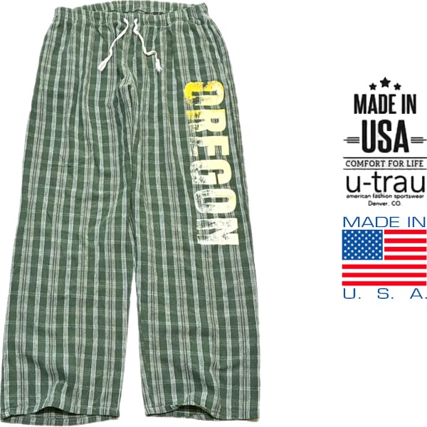 1点物◇USA製OREGONチェックパンツ深緑パジャマパンツ古着メンズML