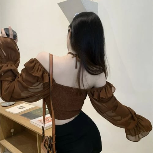 シルクシフォンシャツ 女性のためのシルクシフォンシャツ,セクシーなフリル,スラッシュカラー