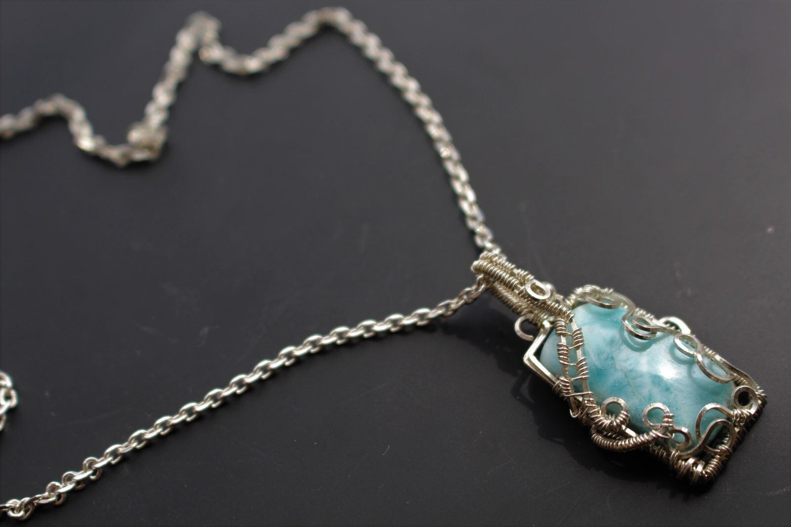 Larimar silver925 wirewrapping pendant