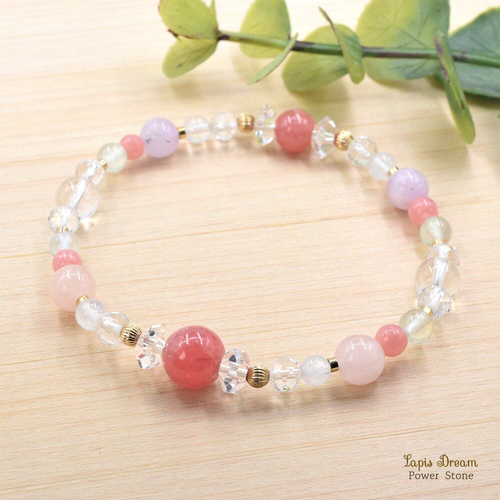 愛する人に癒されて、心が満たされるお守り ◆インカローズ、モルガナイトのパワーストーン ブレスレット