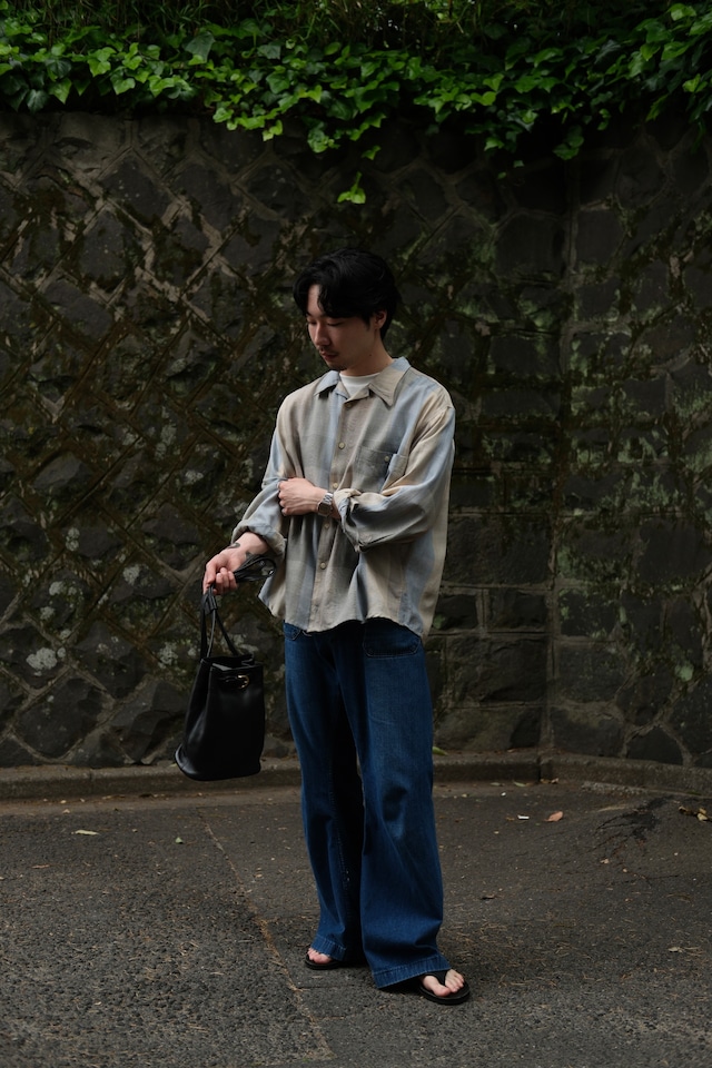 Utah/90’s “GOOUCH” silk × linen open collar shirt