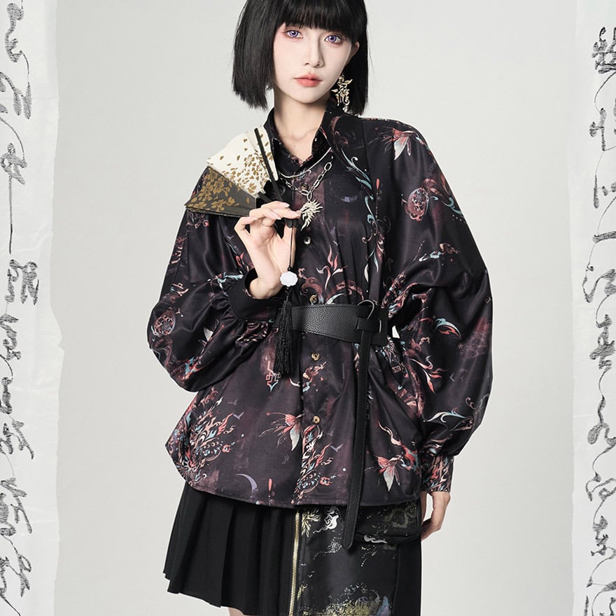 SEASONZ チャイナ風 シャツ 長袖 獅子舞 男女兼用 スタイリッシュ 大人増し 卿棠