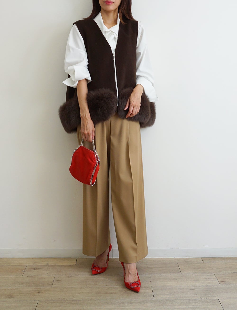 【定価28,600円】【美品】LOUNIE ポケットデザインジレ 洗える】パールポケットロングジレ/セットアップ対応 | ラビアンジェ