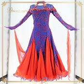 社交ダンス 衣装 スタンダードドレス ワンピース ドレス レッド系 ブルー系 赤 青 フロート レース デモ 競技 ダンス パーティ 発表会 鮮やか フリル フォーマル発表会 イベント用