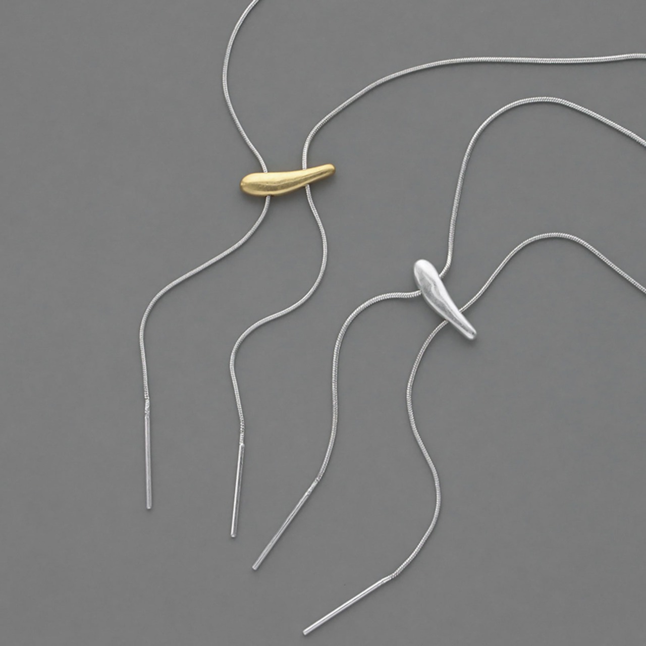 【ネコポス便】ネックレスY字 ロングネックレス レディース マット加工 合金 ゴールド シルバー ラリエット風 2連 縦ライン 2537