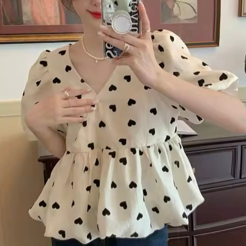 ハート柄バルーンブラウス