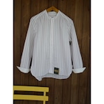 【Unisex】Handwerker │ STRIPE collarless shirts（Off white/ brown）