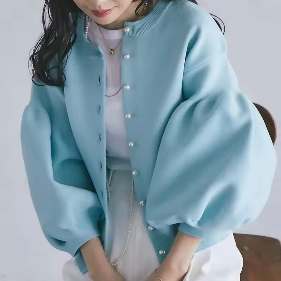 lantern sleeve knit cardigan