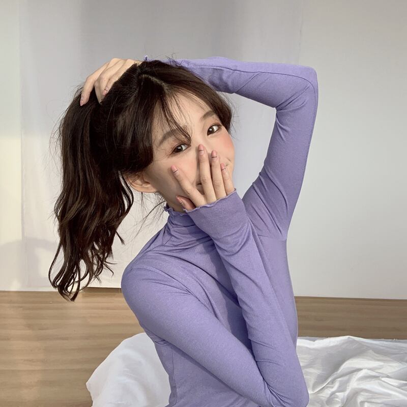 スプリングオータムスリム薄手Tシャツ ロング レッド 春物 秋物 試着室48718383716