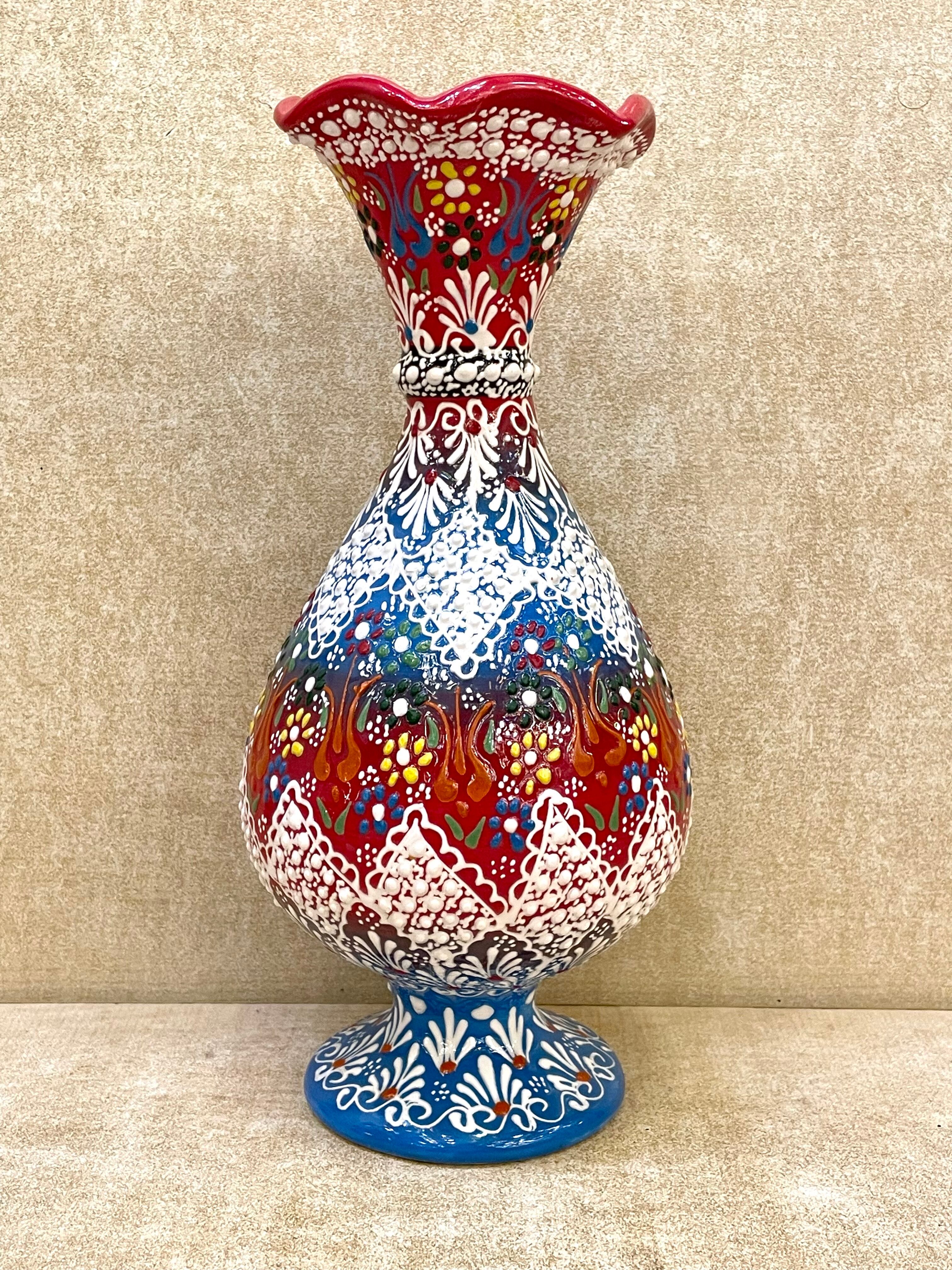 トルコ手描き陶器の飾り花瓶LL | zakurotokyo 高級品 トルコ製 花瓶 手作り