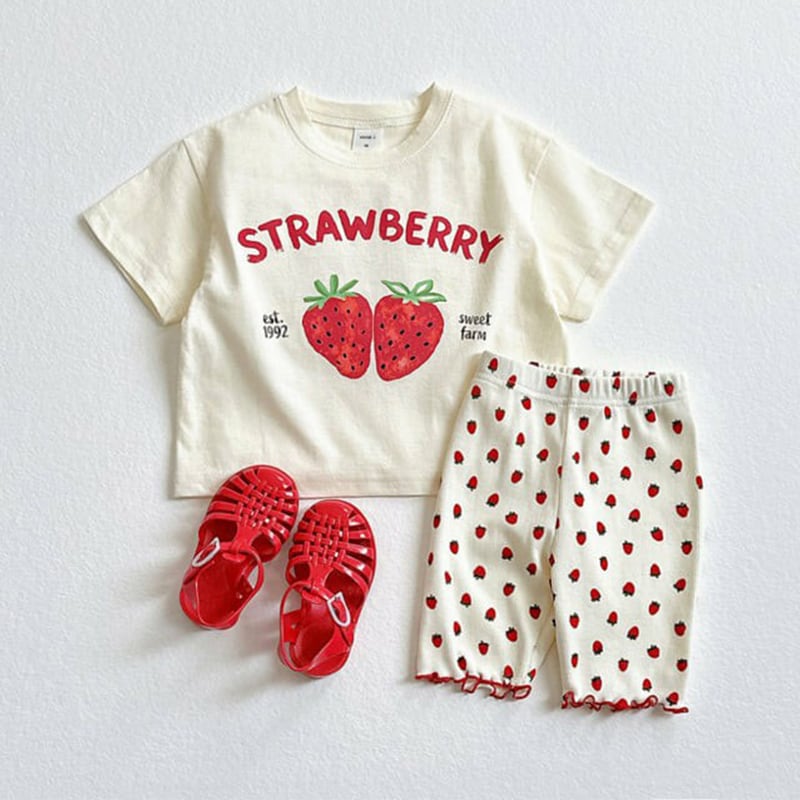 BABY&KID】夏作フルーツプリントTシャツ＆チェックショートパンツ2点