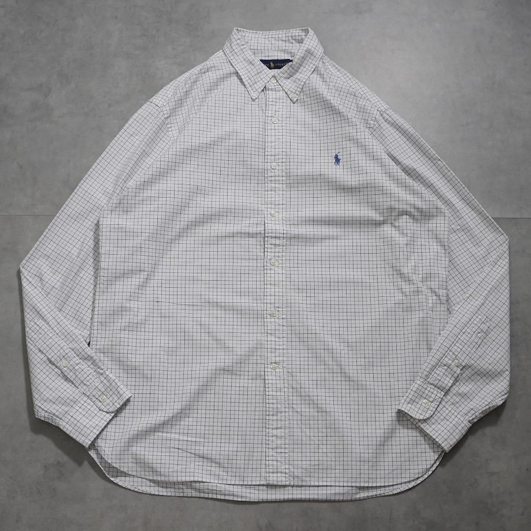 ラルフローレン チェックシャツ 古着 ポニー 刺繍 XL 白 青 16260 | fuufu