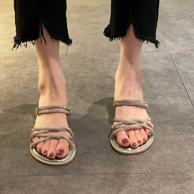 ミュールレディースサマーレッドラインストーンソリッド カラーサンダル 靴 シューズ 夏物 ソリッドカラー 部族の婦人靴90842260400