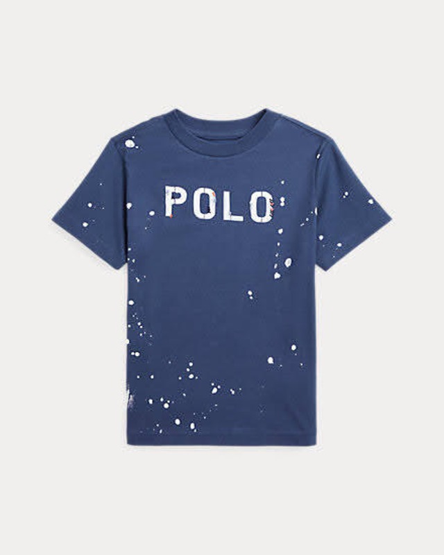120/130cm 半袖　紺　ペイントPOLOロゴ　Tシャツ