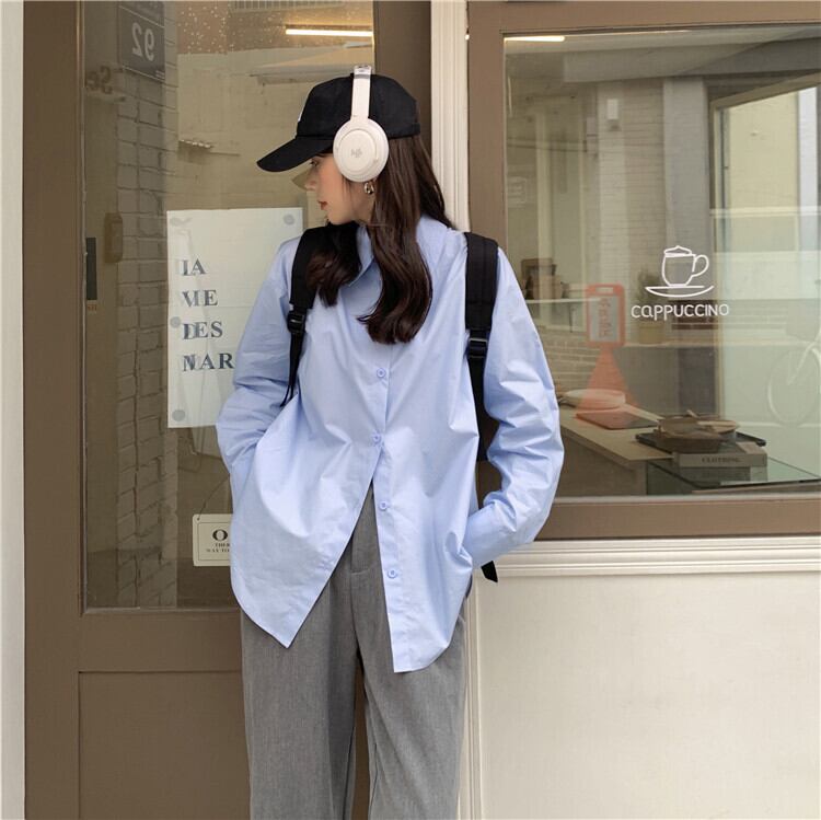 韓国カジュアルスタイルに♪ オーバーサイズ カラーシャツ トップス