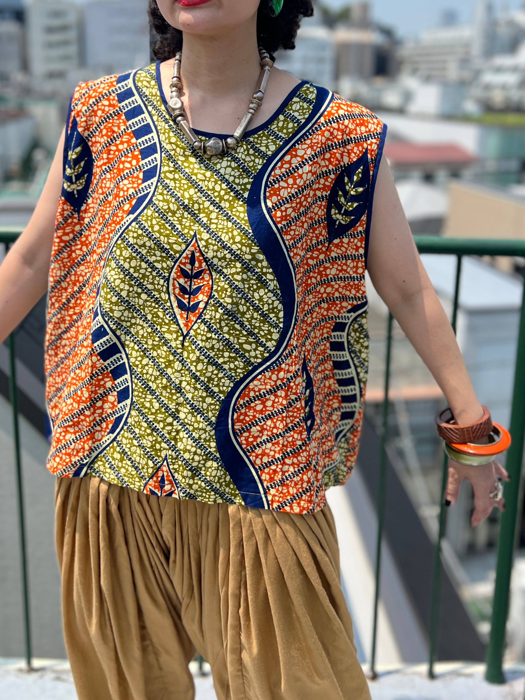 Vintage big size african batik sleeveless tops