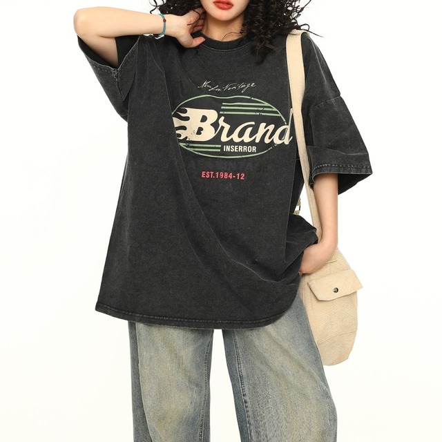 アメリカンレトロウォッシュロゴプリントTシャツ 2col   R00230