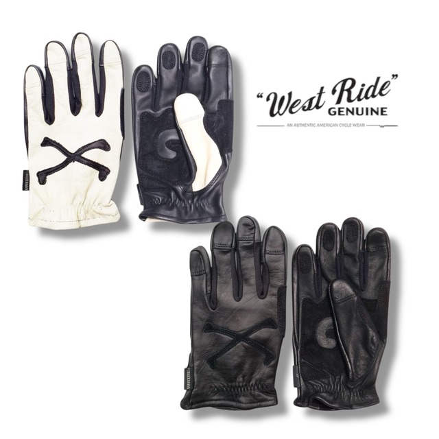 WESTRIDE CROSS BONES GLOVE ウエストライド レザーグローブ バイクグローブ カウハイド スマホ対応 ライディンググローブ
