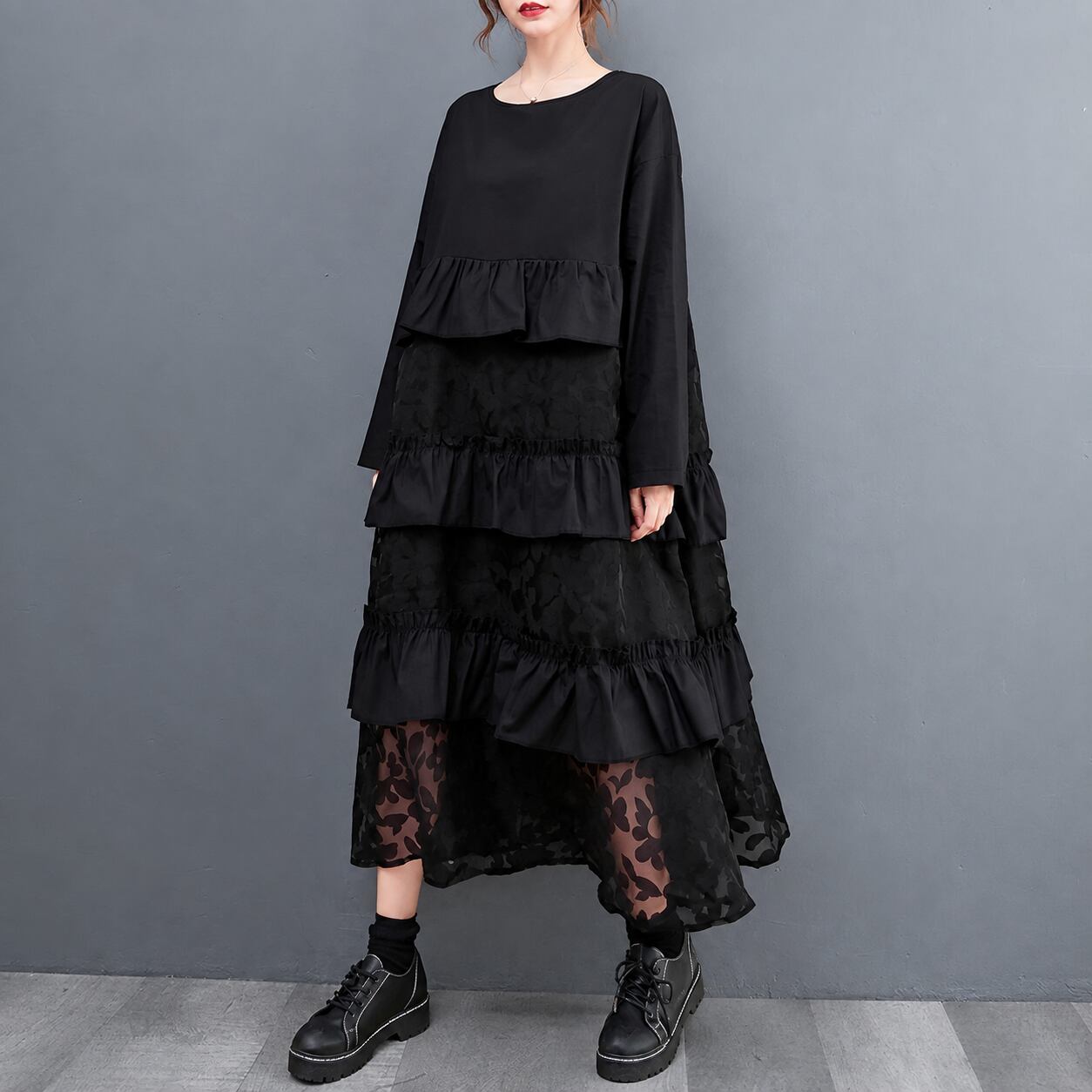 sheer tiered flare onepiece / l0878