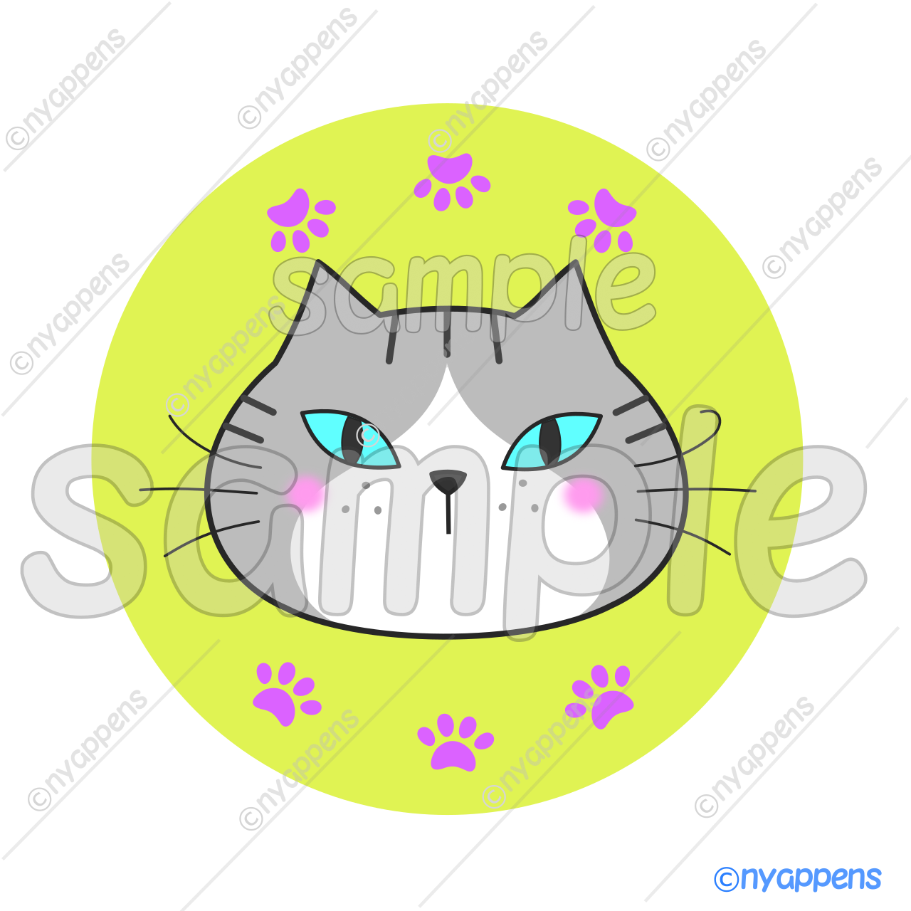 【商用利用OK】ヒゲまる猫イラスト（グレートラ）シールやアイコン、素材に！