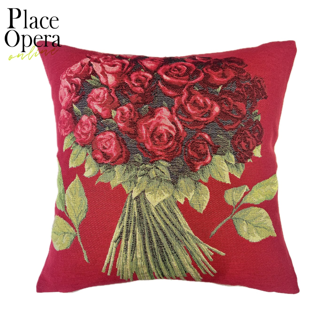 薔薇のクッション beigegold クッション・48cm】ローズブーケ/赤地 | Place Opera Mignon